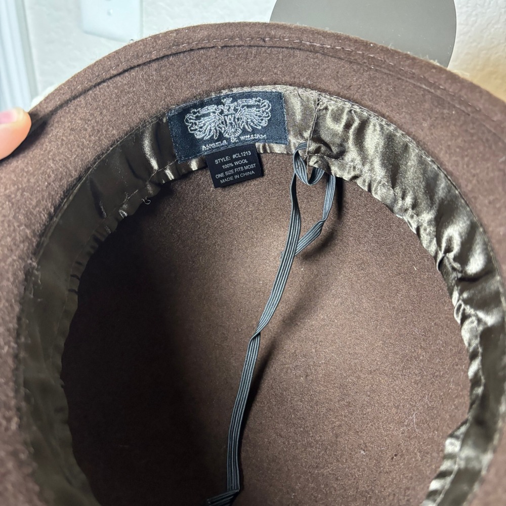 Angela‎ & William Brown 100% Wool Cloche Hat Yellow Ribbon Flower CL1213 OSFM - Picture 7 of 8